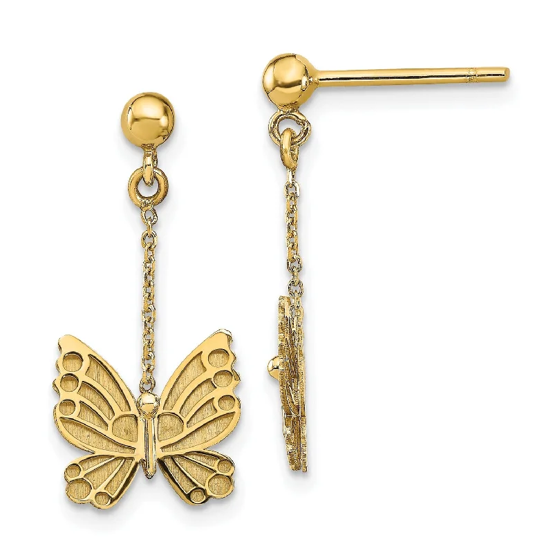 14KT Yellow Gold 23X11MM Drop & Dangle Butterfly Earrings