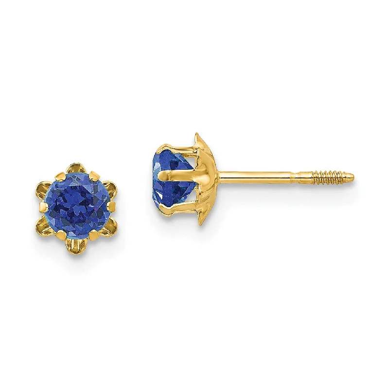 4MM Round Sapphire Birthstone Stud Earrings in 14KT Yellow Gold