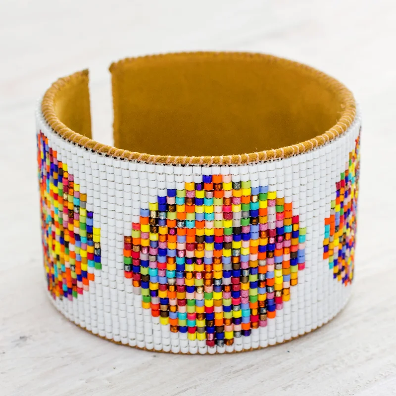 Fiesta in Santiago Handcrafted Leather Cuff Bracelet with Colorful Beads