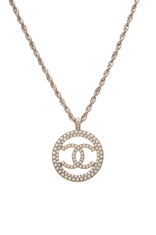 Faux Pearl CC Medallion Necklace