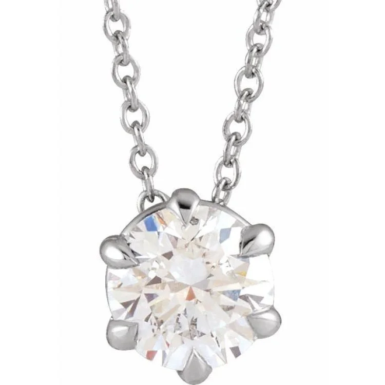 14K White 3/4 CT Natural Diamond Solitaire 16-18" Necklace