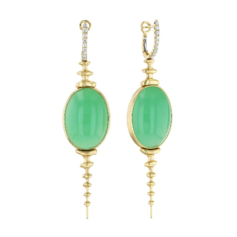 Chrona Totem Earrings - Diamond and Cabochon Chrysoprase